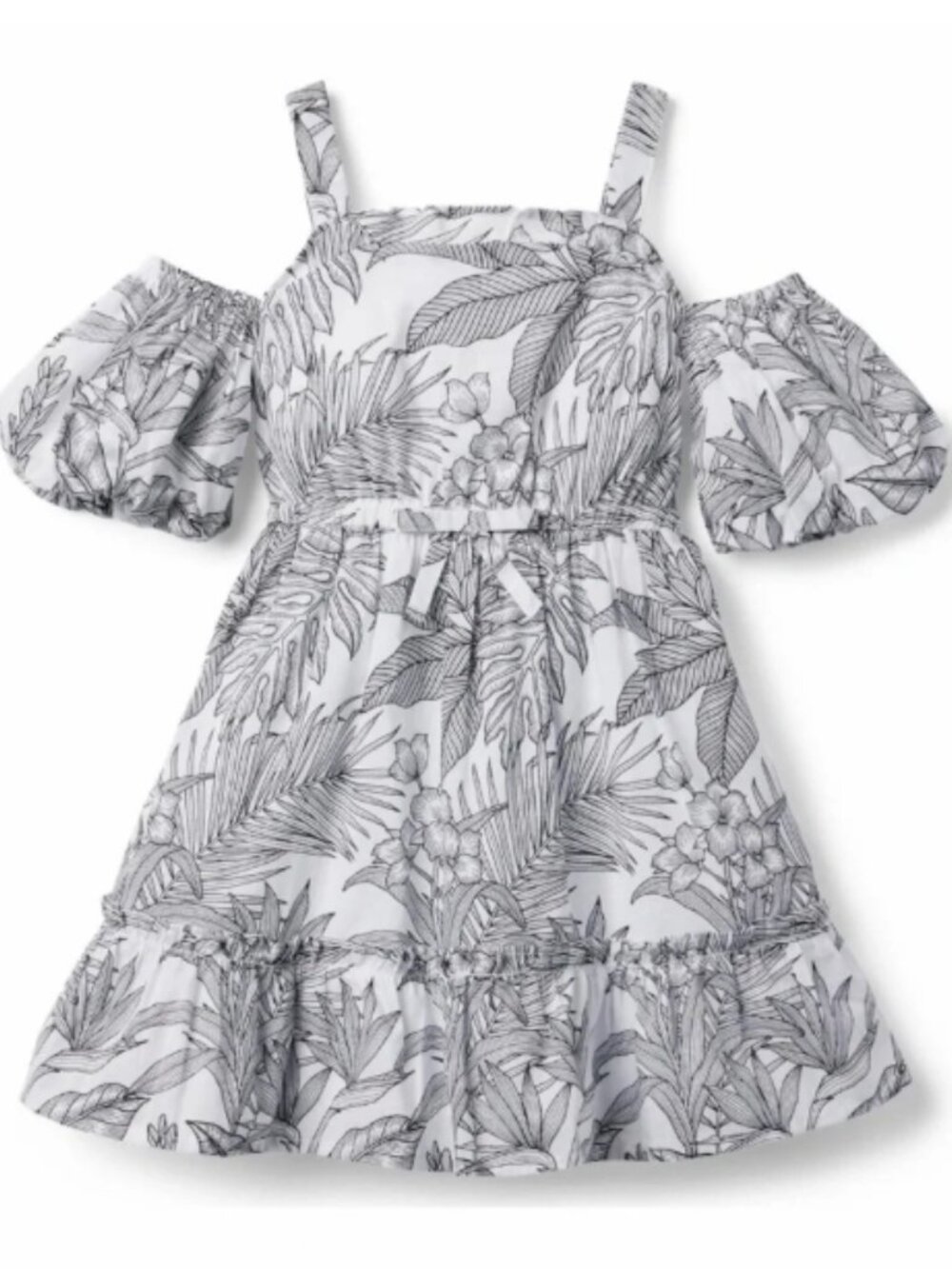 NWT Janie and Jack Girls Size 8 White Dress with Black Botanical Print